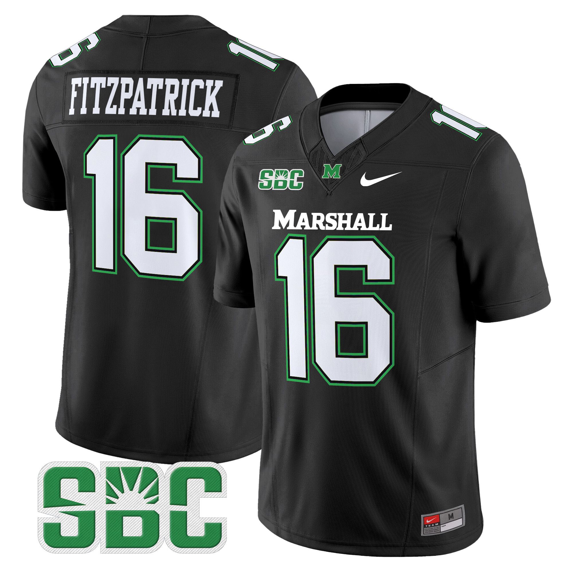 Men Marshall Thundering Herd #16 Fitzpatrick Black Nike 2024 Vapor Limited NCAA Jersey style 1